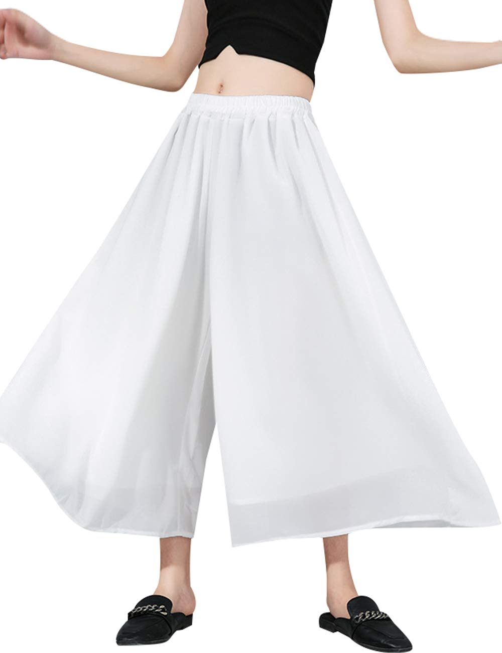 Womens Summer Chiffon Wide Leg Pants Casual Trousers