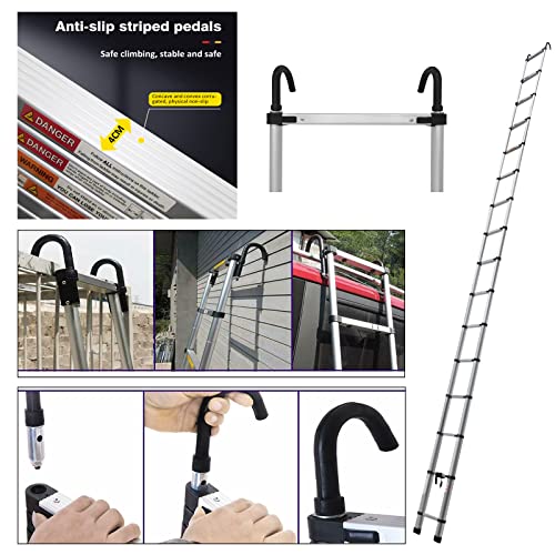 Telescoping Ladder 20Ft Aluminum Telescoping Extension Ladder With Roof Hooks, 2.8Inch Detachable Hooks Prefect For Home Or Outdoor Rooftop, Collapsible Ladder Attic Ladder Rv Ladder 330Lb Capacity #TOP5