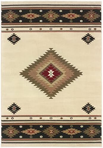 Oriental Weavers Hudson Area Rug - 087I1-10' x 13' - in Beige/Green - Southwestern Lodge Style, Stain Resistant, Family and Pet Friendly, Family, Dining, Living Room Rug