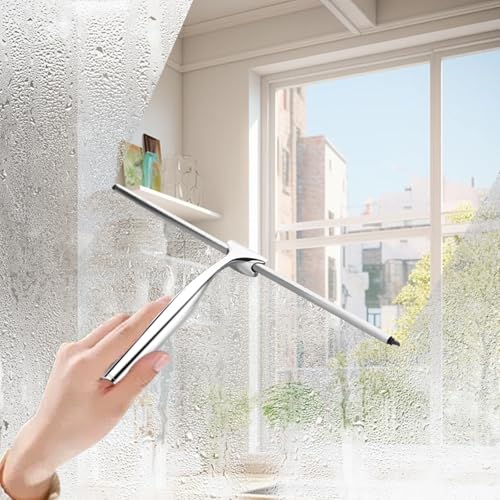 Image of Shower Squeegee for Glass Doors,10 Inch Stainless Steel Squeegee for Shower Glass with Storage Hook, Shower Squeegee for Tile Shower Walls, Window Mirror Squeegee and Car Glass(Sliver)