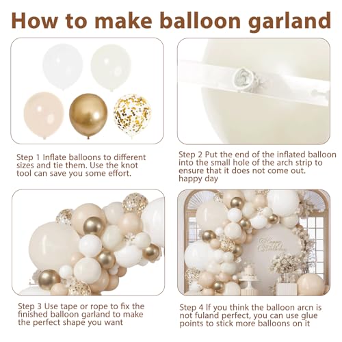 Image of Zesliwy Sand White Gold Balloon Arch Kit,Light White Ivory Beige Nude Balloons Chrome Gold with Confetti Balloon Garland for Neutral Birthday Wedding Engagement Bridal Shower Boho Party Decoration