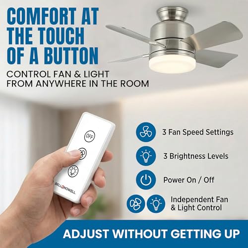 Image of Bell+Howell Socket Breeze 15.4 inch Socket Fan Light - Portable Low Profile Ceiling Fans with Lights and Remote Control For Bedroom, Kitchen, Living Room - Silver, Warm Light
