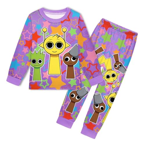 Temolie Sprunki Pyjamas Boys Long Sleeve Pjs Set Incredibox Girls Music Game Pajamas Nighties Sleepwear for Kids 3-12 Years (UK Age 4 Years 5 Years Regular purple)