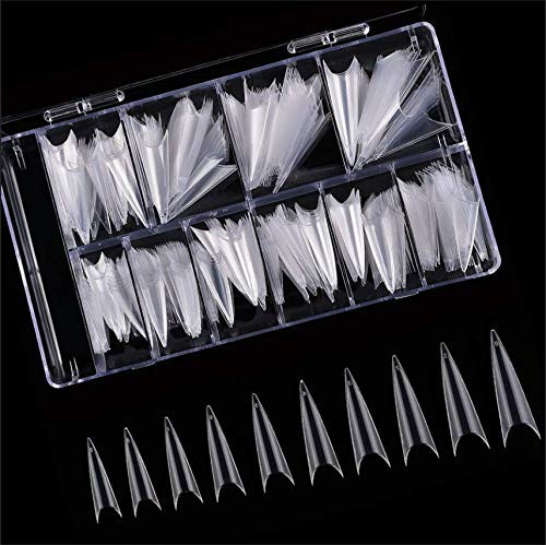 Buqikma 500Pcs Stiletto Nail Long Acrylic False Tips Artificial Nail tips Press on Fake Nails for Women with Box (Clear)