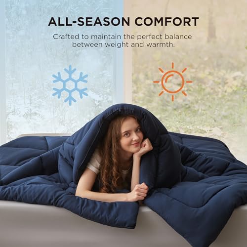 Image of Bedsure Comforter Duvet Insert - Quilted Comforters King Size, All Season Duvet, GentleSoft Down Alternative Bedding, with 8 Tabs, Gifts for Women /Men, Navy Blue, King 90 x 102 Inches