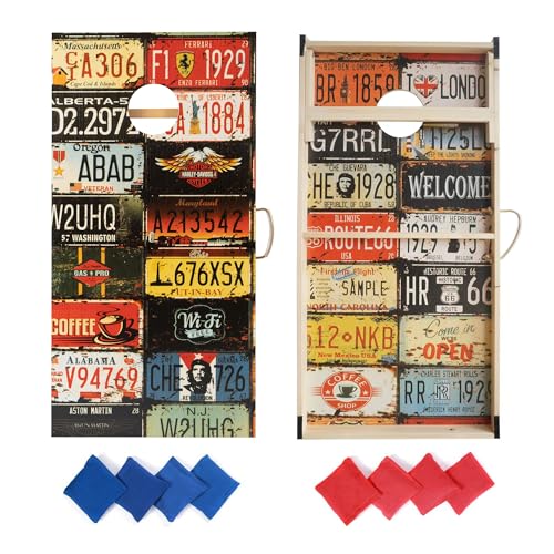 Cornhole Boards Set Regulation Size - 4'x2' Premium Solid Wood Corn Hole Toss Game with 8 Bean Bags