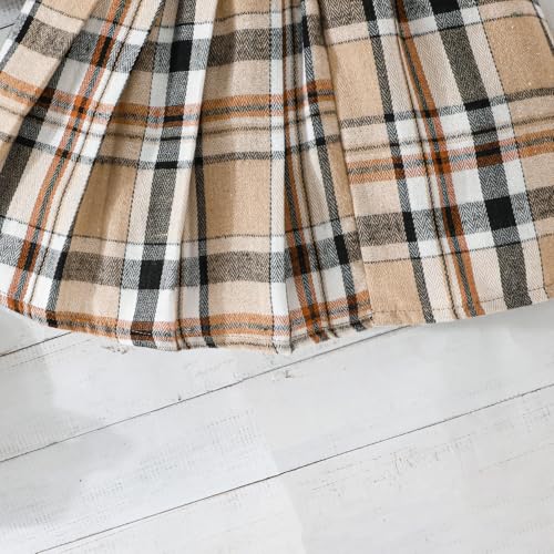 Image of Toddler Girls Christmas Outfits Girls Puff Sleeve Knit Ribbed Tops Button Down Vest Plaid Skirt Set Winter Clothes