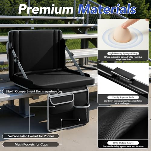 Stadium Seats with Back Support 2PACKS Adjustable Bleacher Chairs with Back and Cushion Bleacher Seat with Cup Holder, Carry Handle &Shoulder Strap for Outdoor Sports Events, Picnics,Large Black&Grey by janiry - Image 5