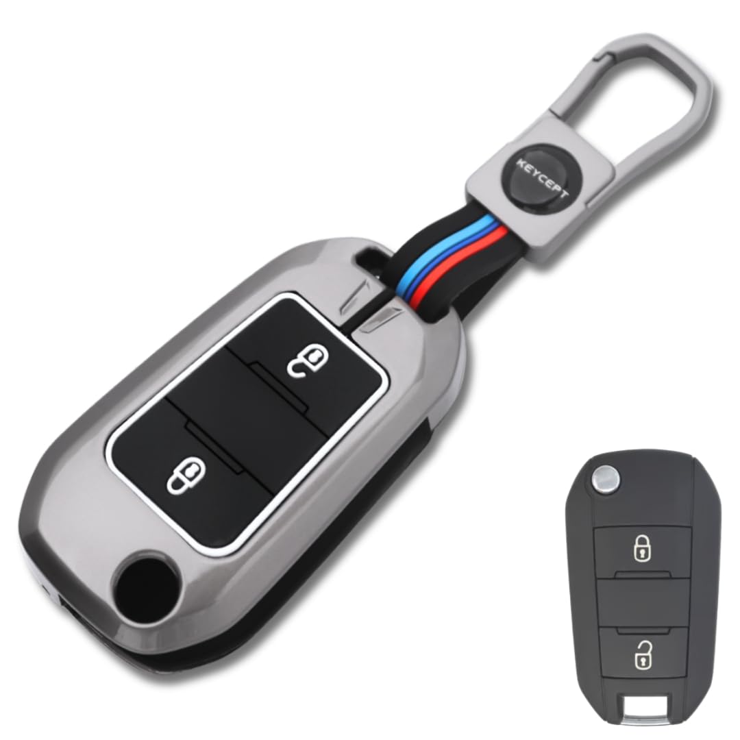 Keycept Metal Key Cover Compatible for Citroen C3, Basalt, Aircross 2 Button flip Key (Short Keychain)-image-40