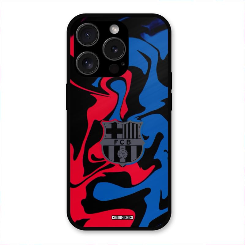 Image of PrintShield FC Barcelona Comic Back Cover for iPhone 15 Pro, Shockproof Printed Phone Case with Soft TPU Sides & Anti-Slip Grip