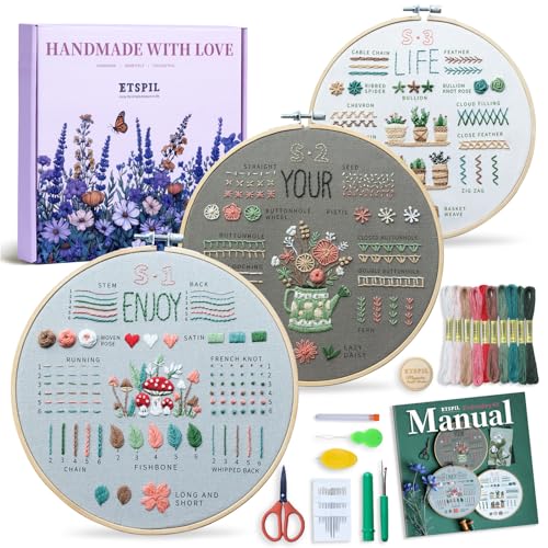 ETSPIL Embroidery Kit for Adult Beginners, 3-Pack...