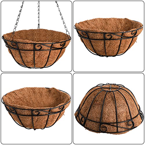 Tosnail 2 Pack 12" Metal Hanging Flower Pots Hanging Planters Plant Basket With Thick Coco Fiber Liners - S Patterns #TOP2