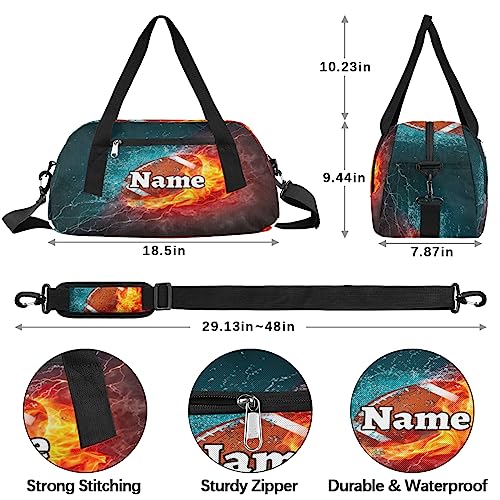 Sports Custom Name Kids Duffel Overnight Bag for Little Boys Girls Teen, Football on Fire and Water Personalized Small Gym Sport Duffel Bag Travel Weekender Tote Carry-On Dance Bag4