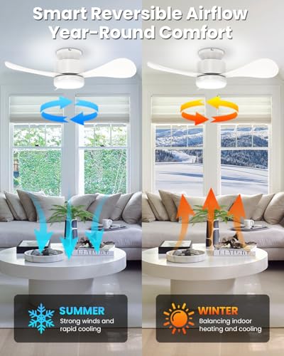 Image of Airwit 71 cm Ceiling Fan with Silent Light, Small Ceiling Fan with Remote Control and Reversible DC Motor, LED Lamp Ceiling Fan for Bedroom, Living Room, Kitchen