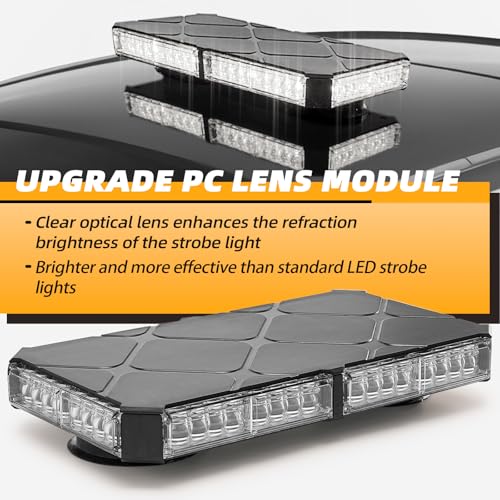 Image of 12 Inch Roof Top Beacon Emergency Strobe Lights w /Magnetic Base, Mini LED Warning Traffic Hazard Caution Light Bar for Construction Work Trucks Towing Vehicles Snow Plow (White)