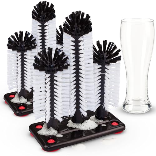 Novaliv 2X Gläserspüler mit 3 Spülbürsten & Saugnapf Glasspüler für Zuhause Bar Theke Gastronomie Party Spül Bürste Spülbecken Gläserbürste Glasbürste Bier Soda Glas Gläser Reinigung