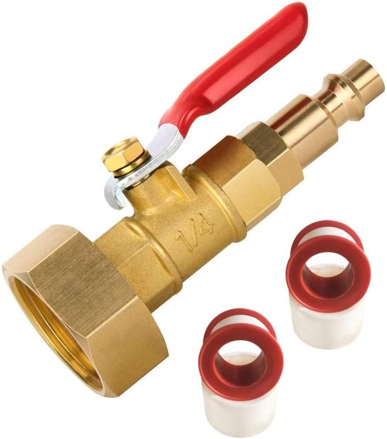 Winterize Blowout Adapter with 1/4" Male Quick Plug & 3/4" Female Garden Hose Threading, Brass Quick Fitting with Ball Valve for Blowing Out Water to Winterize Water Lines (Female GHT) - Amazon product rated Grade C