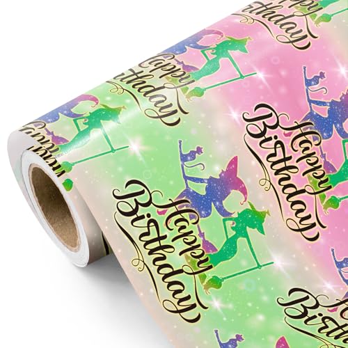 WRAPAHOLIC Witch Birthday Wrapping Paper Roll - Mini Roll - 17 Inch x 16.5 Feet - Happy Birthday and Colorful Witch Wrapping Paper for Girls Women Baby Shower Halloween