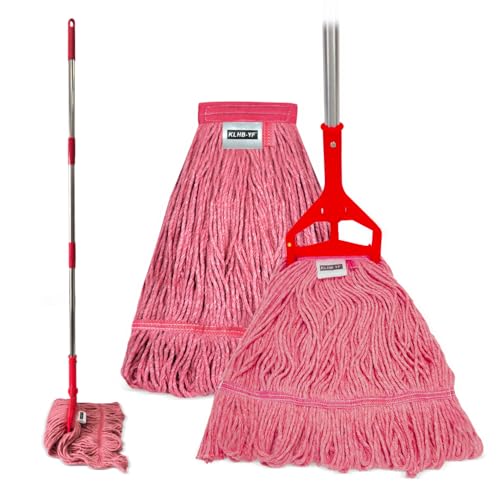 Image of Commercial Cotton Mop Heavy-Duty Industrial with 2 Replacement Heads 152 cm Handle Replacement mop Head (Pink)