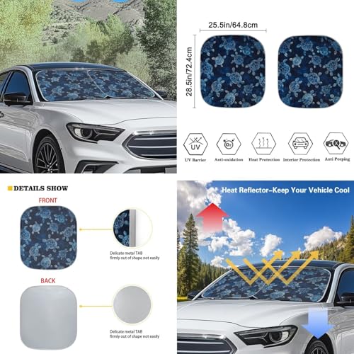 Image of Turtle Print 6 Pack Car Windshield Sun Shade Foldable Car Window Shades for Side Window UV Rays and Keeps Vehicle Cool Easy to Install for Most Sedan