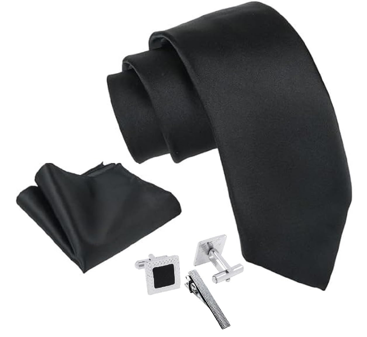 FashMade Premium Italian Silk Tie, Pocket Square with Square Brass Cufflinks & Silver Honeycomb Tie Pin Combo in Leather Gift Box for Men – Formal & Wedding Set tp-20-image-32