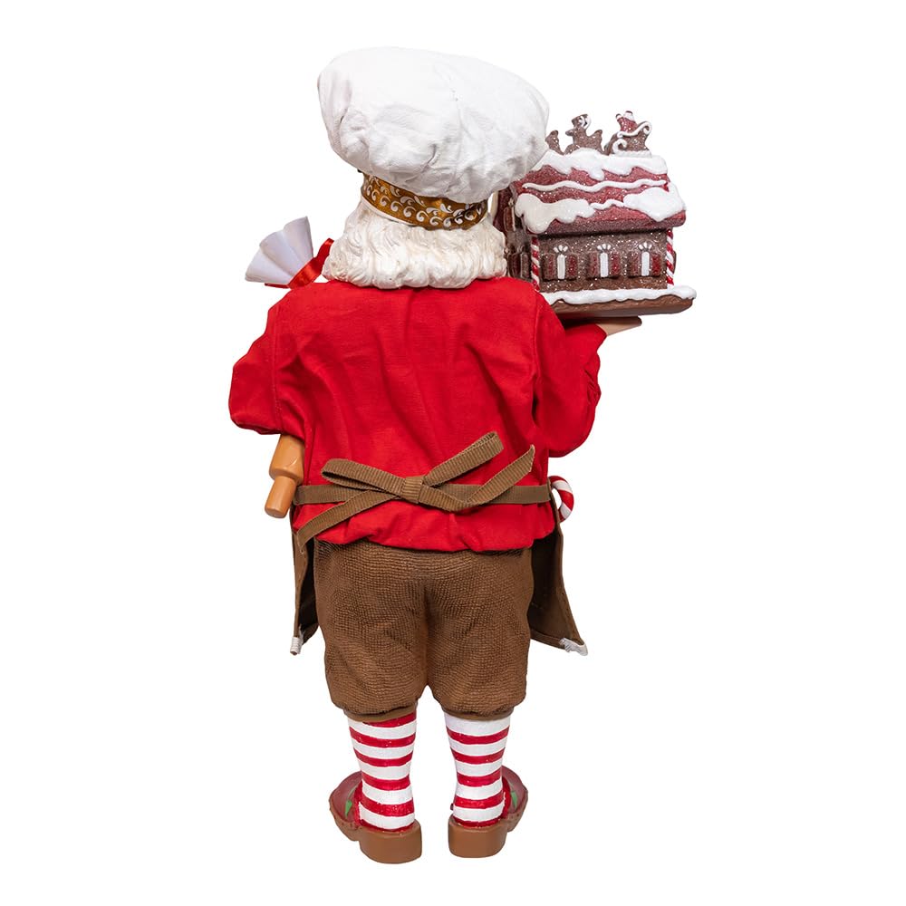 Kurt Adler Figurine de Père Noël en tissu de 26,7 cm, rouge et marron avec maison en pain d'épices et accents de bonbons - Décoration de Noël de cuisine de vacances - Vendeur FA0223