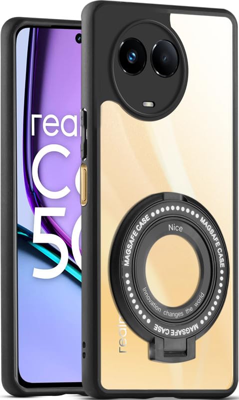 Image of Mr. Case Back Cover for Realme C67 5G with Transparent Back & Kickstand | Clear Hard Back with Silicone Frame - Black