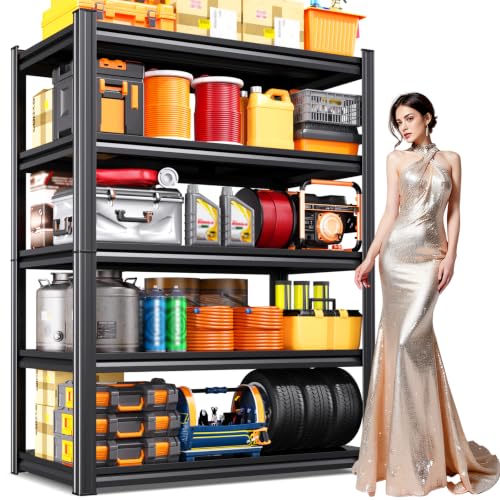 Image of 5-Tier Heavy Duty Metal Garage Shelving 71.2 inch Hx46 Wx20 D | Adjustable Shelf Height, Powder-Coated Finish, Tool-Free Assembly, Rust-Resistant Steel, Warehouse & Workshop Use