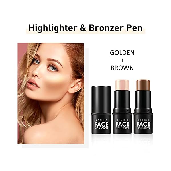 Focallure-2-Pcs-Contour-Foundation-Stick-Highlighter-Bronzer-Pen-Face-Brightens-Shades-Pencil-Highlighting-Shade-Longwear-Makeup-Highlight-Bronzer-Shaping-Trimming-Stick-FA01-19068-24 FOCALLURE 2 Pcs Contour Foundation Stick, Highlighter & Bronzer Pen, Face Brightens & Shades Pencil, Highlighting Shade Longwear Makeup, Highlight Bronzer Shaping Trimming Stick,Neutral