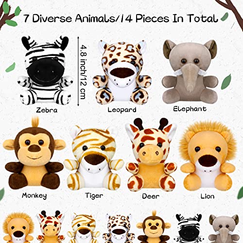 Elcoho 14 Pieces Mini Jungle Animal Plush Toys Small Stuffed Forest Animals Plush Toys 5.9 Inch Keychain Decorations For Animal Themed Parties Goody Bags Filler Favors (Standing) #TOP2