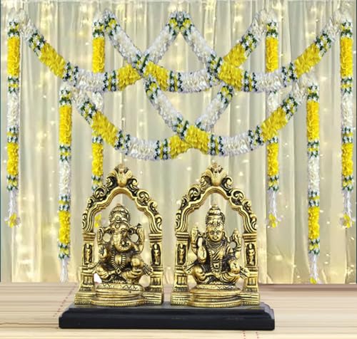 Image of Tia Crafts Artificial White Gajra Jasmine & Colourful Flower Strings for Wedding Decorations, Event Decor Perfect for Diwali, Ganpati & Pooja /Temple /Mandir Decoration, 5ft (6, Yellow -5ft), 20 cm