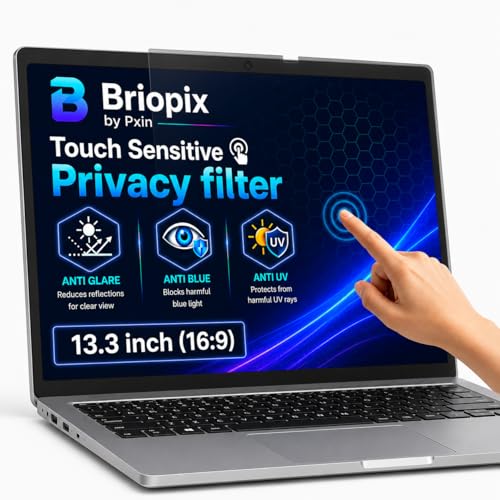 Image of Briopix Aura 13.3 Inch (16:9) | Touch Sensitive Privacy | Anti Blue | Anti Glare | UltraThin | UV Block & BLUVLIGHT Block Layer | Privacy Filter compatible with HP /Dell /Lenovo /Asus /Acer