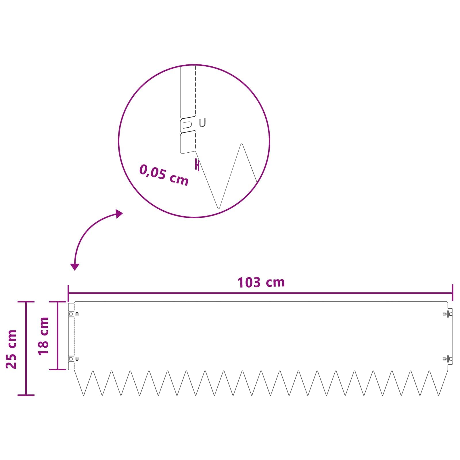 Obramowanie trawnika, 20 sztuk, 103 x 25 cm, stalowe, odporne na warunki atmosferyczne, trwałe, elastyczne, obramowanie rabatek, system wtykowy, wytrzymałe i plastyczne, do prywatnych i