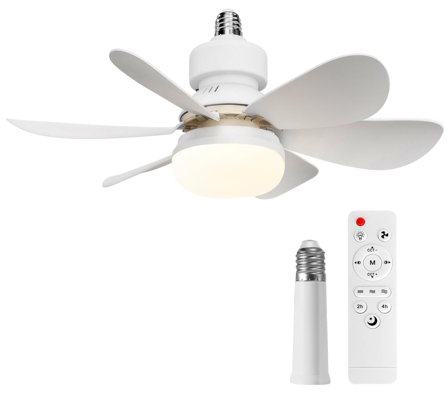 OOWOLF Ventilateur de Plafond avec Éclairage et Télécommande, LED Dimmable, Petit Ventilateur Silencieux avec Tige d’Extension pour Chambre, pour Intérieur