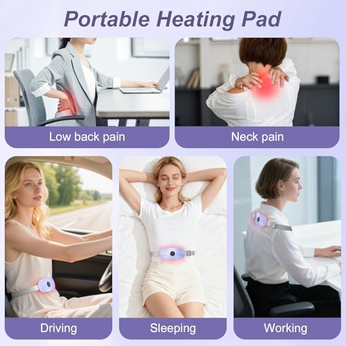 Image of Portable Heating Pad, 5s Fast Heating, 3 Heat Levels and 3 Massage Modes, Heating Pad for Period Cramps for Women and Girls(Light Purple)