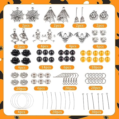 SUNNYCLUE 1 Box 10 works Halloween Earrings Dangle Making Starter Kit Skeleton Bone Spider Pumkin Charms Glass Beads for Jewellery Making Kits Beginner Adult Women DIY Dangle Earrings Craft Supplies - Image 2