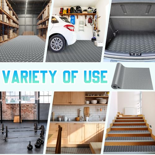 Image of Breling 16 in x 10 ft Rubber Diamond Plate Rolls Garage Floor Mat for Under Car, Heavy Duty Flooring Rug for Trailers Garage, PVC Water /Stain Outside Stall Resistant Parking Rv Tool(Grey)