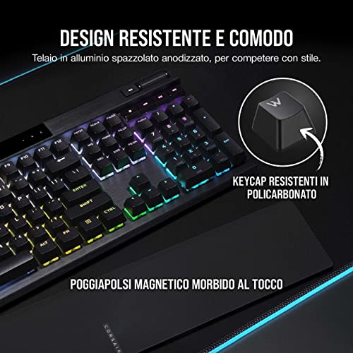 CORSAIR K70 RGB PRO Tastiera da Gioco Meccanica Cablata – Interruttori Lineari Cherry MX Red, SOCD, Keycaps PBT a Doppio Colpo, Hyper-Polling a 8000Hz, NKRO, Torneo Switch, QWERTY IT – Nero - Tastiera gaming - Immagine 2