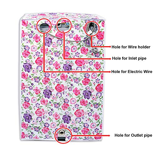 Image of Classic Top Load Washing Machine Cover Suitable for Voltas 6 Kg, 6.5 Kg, 7 Kg, 7.5 Kg (55cmsX55cmsX89cms, White & Pink Flower, Medium)