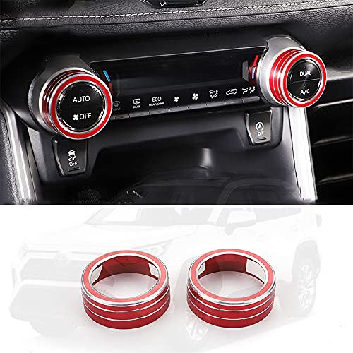 Boltry Aluminum Alloy Car Air Conditioning Knob Ring Cover Decal Trim Accessories 2Pcs for Toyota RAV4 2019 2020 2021 (RED)