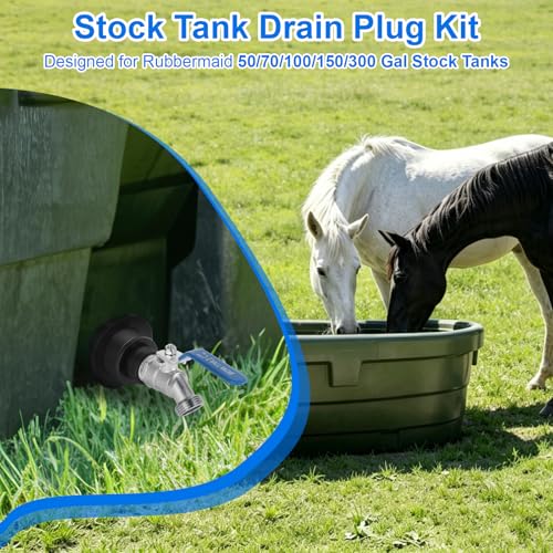 Image of Stock Tank Drain Plug Kit for rubbermaid Stock Tank Drain Plug（for rubbermaid Commercial50 70 100 150 300 Gallon Stock Tanks） with 3 /4 inch NPT x3 /4 inch GHT Stainless Steel Faucet Garden Hose Connector