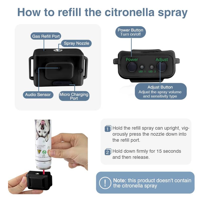 Collare Antiabbaio, Riconoscimento Automatico del Abbaio Cani, Collare Antiabbaio Citronella Spray, Innocuo e Sicurezza Collare Addestramento Cani, Collare Anti Abbaio Ricaricabile Impermeabile