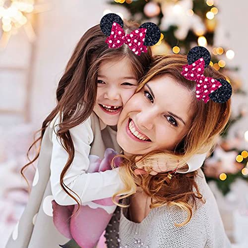 Fuhsy Mouse Hair Clips Hot Pink Bows Glitter Barretts 4Pcs 5 Inch Sparkly Clips For Toddlers Girls Teens Women Sequins Hair Bow Girls Hair Accessories For Holiday Decor Fuchsia Hair Clips For Styling #TOP5