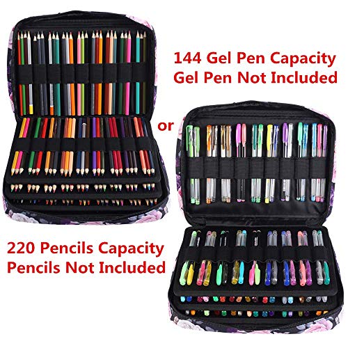 Image of Colored Pencil Case Slot Holds 220 Pencils or 144 Gel Pens with Zipper Closure Large Capacity Nylon Pen Organizer for Artist Gray Rose
