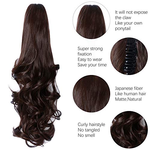 Yamel Ponytail Extension Long Curly Wavy Natural Medium Brown Claw Jaw Clip in Synthetic Hairpiece Pony Tail Tale Ponytail Hair Extensions - Image 3