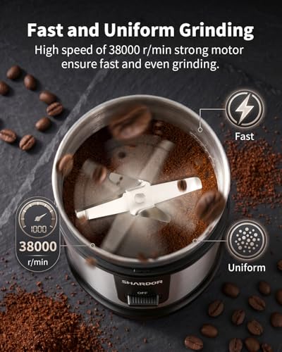 Image of SHARDOR Quiet Coffee Grinder Electric, 70g Removable Bowl Spice Grinder for Coffee Beans, Seeds and Grains, Super Silent Grinding Mill with 60dB Low Noise, 2.5oz Capacity, Silver