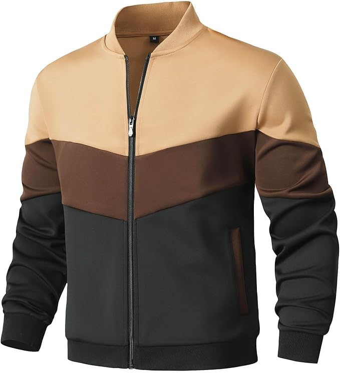 Image of HYPESTFIT Mens Lightweight Jacket Casual Bomber Jacket Color Block Varsity Coat