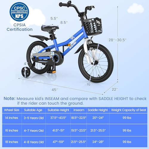 Image of BABY JOY Kids Bike, 12 14 16 18 Inch Boys Girls Bike for 3-8 Years w /Training Wheels, 20 Inch Children Bicycle for 8+ Teens w /Kickstand, Handbrake, Coaster Brake & Removable Basket, Sporty Bicycle