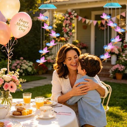Image of Toodour Solar Wind Chime, Color Changing LED Swaying Butterfly Wind Chimes, Upgrade Butterfly with Fluttering Wings, Waterproof Solar Outdoor Light Decor for Garden Window Patio, Gift for Mom Grandma