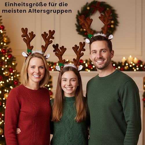 Balinco Rentier Haarreif mit Geweih und Ohren für Erwachsene und Kinder – Braune Elchgeweihe Weihnachts Haar-Accessoire für Party, Karneval, Cosplay oder festliche Foto-Requisiten – Einheitsgröße